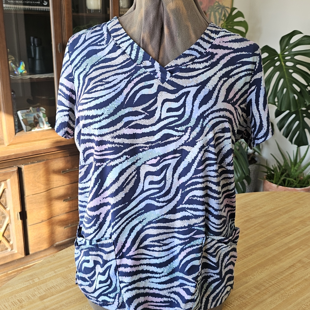 Women's Zebra Print V-Neck Scrub Top